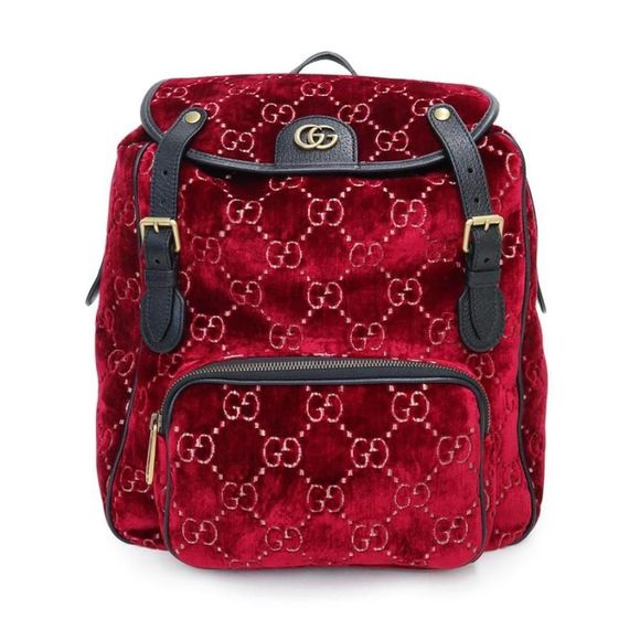 Gucci Small Velvet GG Rucksack Daypack Backpack Gg Velvet Leather Red - Picture 1 of 11